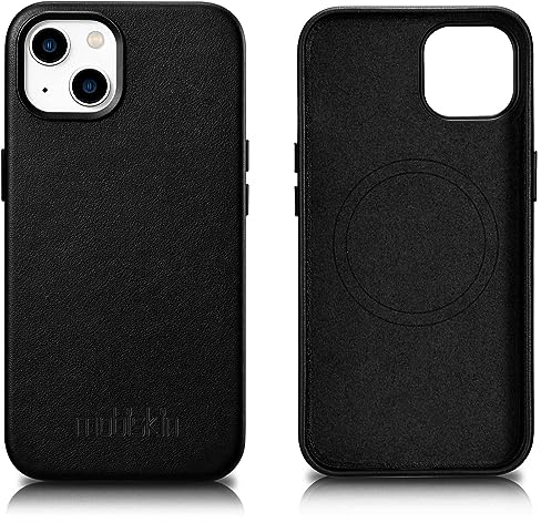 Mobiskin Hülle passend für iPhone 15 (6,1 Zoll), Handyhülle mit Leder, Case kompatibel mit MagSafe, Schutzhülle, Handytasche, Slim Cover, dünn, Schwarz