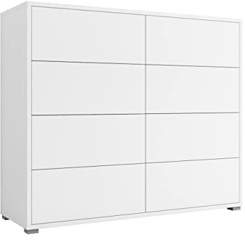 Mirjan24 Kommode mit 8 Schubladen Gesita K8SZ 120 Diele, Flur, Highboard, Mehrzweckschrank, Sideboard mit 8 Schubladen, Wohnzimmer, Push to Open (Weiß/Weiß)