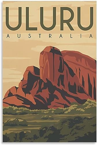 Leinwand-Poster Uluru Australien Baum Vintage Reise Poster Wand Poster Leinwand Home Dekoration Malerei Kunst Ungerahmt 40x60cm