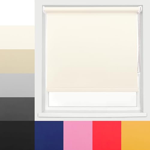 Ev Dekor Thermal Insulated Blackout Roller Blinds, Easy Fit Child Safe Room Darkening Shades Fittings Included Cream(60X165cm) Premium Fabric Roller Window Blind Bedroom Home Office
