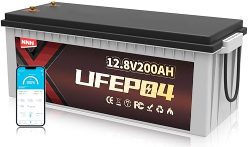 NNH Bluetooth 12V 200Ah LiFePO4 Batterie, Lithium-Batterie mit 200A BMS über 5000 Mal Tiefzyklus Wiederaufladbare Lithium Akku, für Wohnmobil, Camping, Solare Heimanlagen