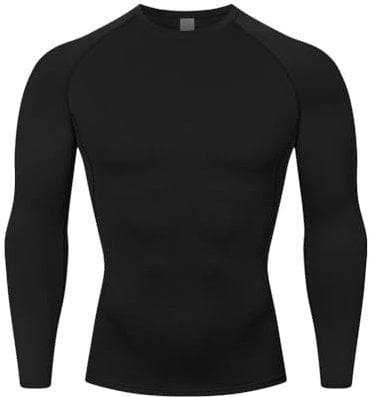HYCOPROT Kompressionsshirt Herren Langarm Funktionsshirt Baselayer Schnelltrocknendes T-Shirt Atmungsaktiv Sportshirt für Workout Fitnessstudio Laufen (S, Schwarz)