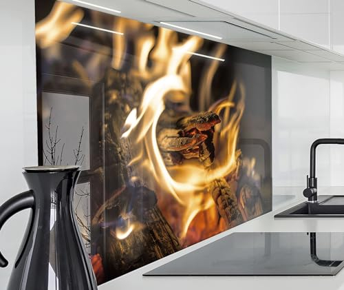 timalo Herd Spritzschutz Wand Spüle, Küche Küchenrückwand Glasoptik | Acryl Glas 2mm | Glasrückwand Acrylglas Küchenpaneele Rückwandschutz Platte | 120x60cm Lagerfeuer Feuer Kamin
