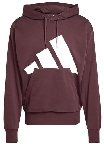 adidas Uomo Essentials Big Logo French Terry Hoodie, Aurora Ruby/White, XS