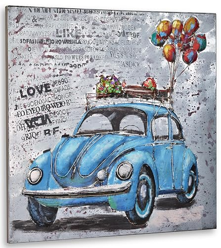 Wandbild Wanddeko Metallbild 3D-Bild - BEETLE - XXL - 80x80cm - Käfer Auto Motiv