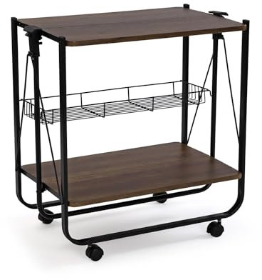 Versa Vielseitiger Küchenwagen, Maße (H x L x B) 70 x 40,0 x 68,0 cm, MDF-Holz, schwarzes Metall