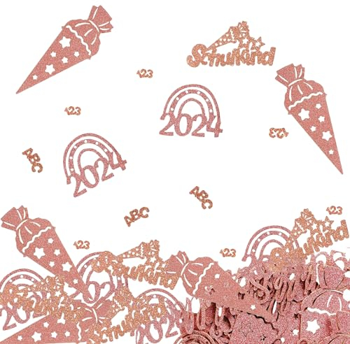 50 Stück Einschulung Mädchen Schulanfang Deko Schulkind 2024, Deko Einschulung Mädchen Schulkind Konfetti Glitzer Rosegold, Streudeko Einschulung Für Schuleinführung, Schulanfang, Einschulung Mädchen