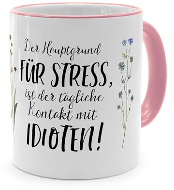 printplanet® - Tasse mit Spruch „Idioten“ - Sprüchetasse, Kaffeebecher, Kaffeetasse mit Spruch - Farbe Pink