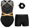 TiaoBug Mädchen Turnanzug Metallic Gymnastikanzug mit Flamme Ärmellos Trikot Leotard Gymnastik Turn Shorts Kurze Hose Tanz Kleidung Set Schwarz G 158-164