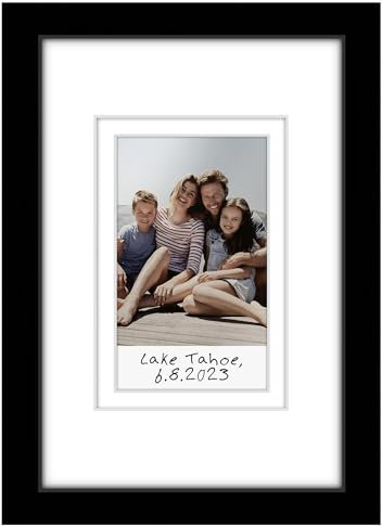 Americanflat 4x6 Picture Frame - Use as 2x3 Frame for Instant-Print Photos - Mini Picture Frame with Double White Mat, Shatter-Resistant Glass, Hanging Hardware, and Easel for Wall or Tabletop - Black