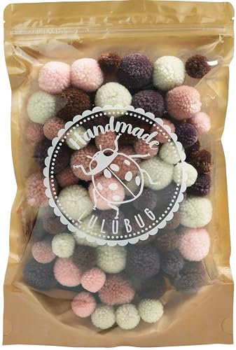 Lulubug Pompons zum Basteln, 100 Stück | 1cm & 2cm, Wolloptik | Hochwertige Farben, verschließbarer Zipper | Bälle zum Basteln für Kinder und Erwachsene, DIY, Nähen | Boho
