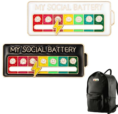 Mood Pin Badge Pack of 2 Funny Social Mood Brooch Pin for 7 Days Social Battery Pin for Gifts Decoration Self-Expression White and Black, Alloy