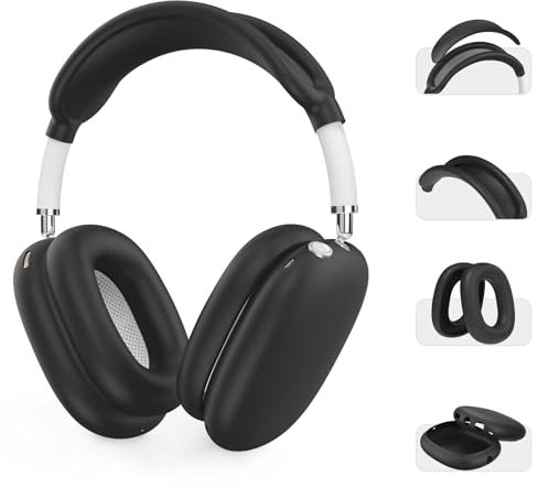 AHASTYLE Silikon Hülle für AirPods Max Case und Zubehör für AppleKopfhörer Max [4-in-1] [Passt in den Ladekoffer] Weiches Silikon AirPods Max Hülle Kompatibel mit Airpods Max 2024/2020 (Schwarz)
