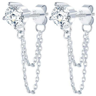Zirkonia Ohrstecker Silber 925 mit Doppel Quaste Kette Baumeln: Damen Teenager Mädchen Ohrringe Stecker Hängend Ohrringe Hypoallergen Ohrschmuck - Elegant Schmuck für Partei Hochzeit Urlaub Silber