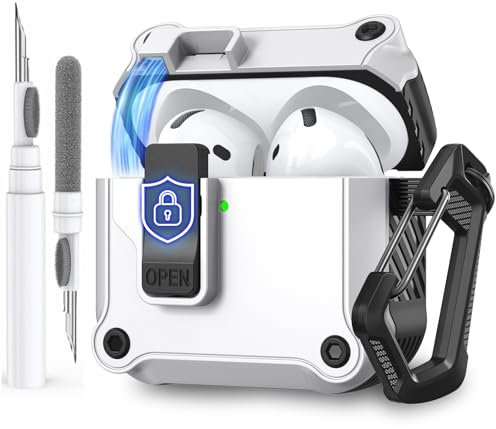 AhaStyle Hülle für AirPods 4 (2024) mit Secure Lock Clip, Automatik Pop-up Case für AirPods 4. Generation mit Cleaner Kit Ganzkörper Stoßfeste Hartschutzhülle für Apple AirPods 4 2024 Ladecase
