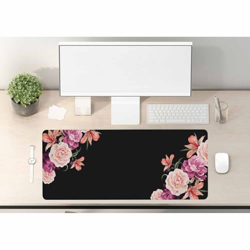 Woutay Desk Pad,Flowers Black,Extended Large Computer Keyboard Mouse Mat Desk Pad