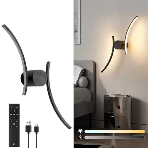 HARPER LIVING Wall Light Battery Operated, USB Rechargeable Wall Lights Indoor, Remote & Touch Control, LED Wireless Light 360° Rotatable, Dimmable Wall Sconce Lamp for Bedroom Living Room