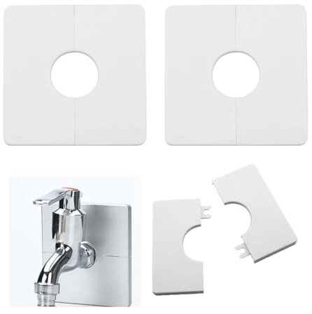 EnixwH 2 Pièces Rosace Mitigeur Douche, PVC Carré Rosace Robinet, Cache Tuyaux Carrés Autocollants, Cache Tuyau pour Tuyau De Douche De 28 MM De Diamètre, pour Toilettes Cuisines Jardins (Blanc)