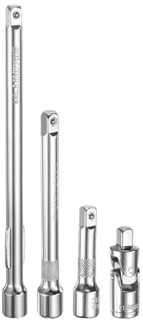sourcing map 1/4 Drive Socket Extension Set 2 4 6 Ratchet Wrench Extension Bar Set Chrome Vanadium Steel Square Drive Socket Set with 1/4 Drive Universal Joint Socket Silver 4-Piece Set