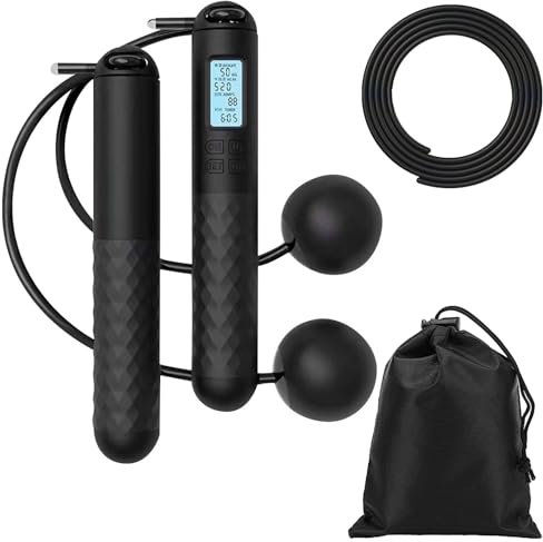 Cordless Skipping Ropes for Adult - Jump Rope with Rubber Balls, Cordless Skipping Rope with Counter, Wireless Skipping Ropes, High-Speed Jump Rope for Men and Women for Fitness (Black)