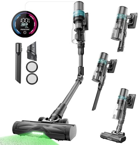 Proscenic P16 Staubsauger Kabellos Flexibel, 550W 50Kpa 65Min Akku Staubsauger mit Knickrohr Touchscreen Grün Licht Anti-Tangle, Kabelloser Staubsauger für Teppich Hartböden Haustierhaare Auto, Grau