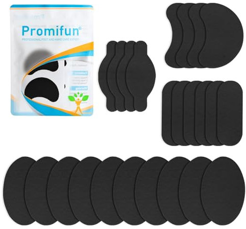 Promifun Moleskin Strips with Adhesive Blister Prevention Pads Mole Skin Tape Stickers for Feet Heel Shoes Padding,24 Sheets of 4 Shapes，Black