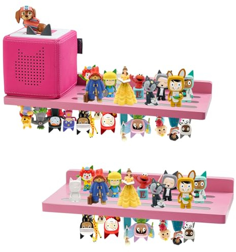 Gieanoo für Tonie Regal Mädchen,Magnetisches Regal für Tonies, für 70-75 Zeichen Kiefernholz Tonies Aufbewahrung Regal Kompatible Ladestation für Kinderzimmer,Babyzimmer Rosa