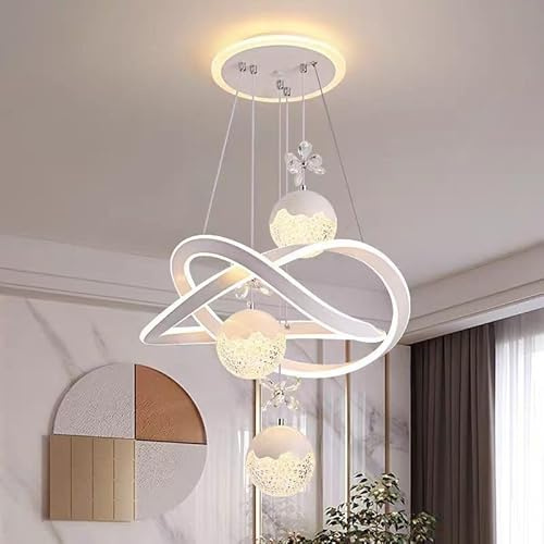 VTAMng Moderner LED Kronleuchter dekorative Innenbeleuchtung dimmbare Pendelleuchte in Kristallblumenform Esstisch 80W weiße Aluminiumring Hängelampe geeignet für Esszimmer Wohnzimmer Kücheninsel(A St