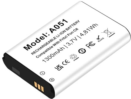 Akku für AVM Fritz!Fon C6 Telekom A051 1300mAh Li-Ion Akku Kompatibel mit Fon C6