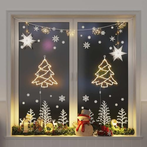 NQJIBUE Luces de Navidad silueta de árbol de Navidad, 2 unidades, 50 LED, blanco cálido