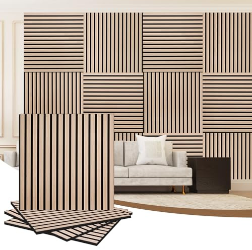 4 Stück Akustikwand Holzpaneele - 1200 MMX 600 mm 1,44 m² - 3D Lamellen Wandverkleidung für Wand und Decke - Schallabsorbierende Holzwandpaneele für Wohnzimmer, Schlafzimmer, Büro (Klassische Eiche 13