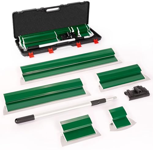 Donken Drywall Skimming Blade Set, 19+25+40+60+80cm Stainless Steel Blades 0.5mm, Arc Scraper, Aluminium Extension Pole, Plastering Tools with Plastic Case (19+25+40+60+80cm)