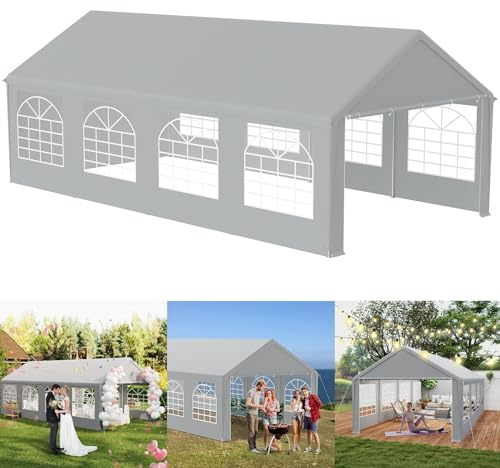 LARS360 Pavillon 4x8 m Partyzelt Festzelt mit Seitenwänden Grau | Wasserdicht, Winterfest, UV-beständig, mit Fenstern, Erdnägeln und Abspannseilen, Für Gartenfest, Hochzeit, Camping