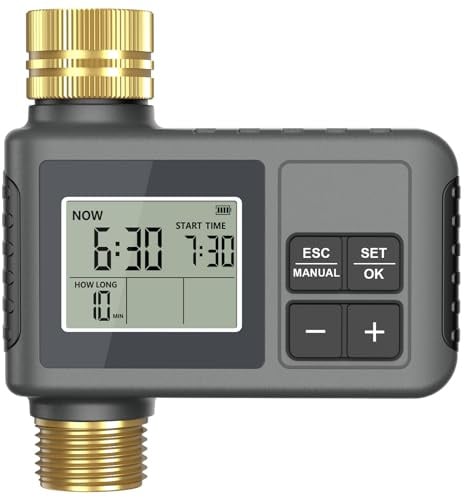 RIOGOO Temporizadores de Grifo para Manguera de jardín Exterior, Temporizador programable para aspersores con retardo por Lluvia (1 Outlet Water Timer All Copper Heads)