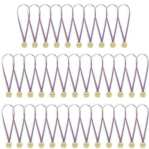 Medaglie Oro,Plastica Medaglie di Vincitore con i Nastri per Premi Competition per Bambini 36pack
