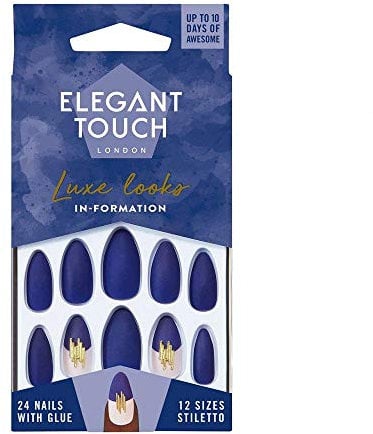 Beauty Goddess Elegant Touch Luxe Looks InFormation 12 Sizes Stiletto 24 Nails with Glue, Beige