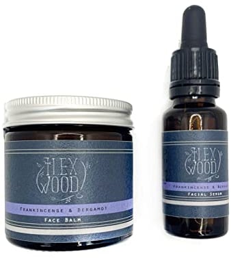 The Ilex Wood - Weihrauch- und Bergamotte-Geschenkset für Herren und Damen - Gesichtscreme und Serum - handgefertigt, 100% natürlich, vegan, Anti-Aging, tierversuchsfrei, palmölfrei, plastikfrei