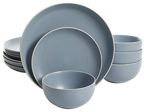 Gibson Home Rockaway Geschirrset aus Steinzeug, rund, für 4 Personen (12 Stück), blau