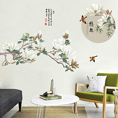 COVPAW® Wandtattoo Wandaufkleber XXL Magnolie Weiß Blumen Wandsticker Wandbild Bilder Wohnzimmer Schlafzimmer Deco
