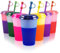 Patinao 7 Stück Becher Tasse Trinkbecher mit Strohhalm & Deckel - 350ml Farbwechselbecher Mehrweg Plastikbecher Kinder Tasse Eiskaffee Smoothie Cup Travel Mug (mit Silikon Strohhalm Cover)