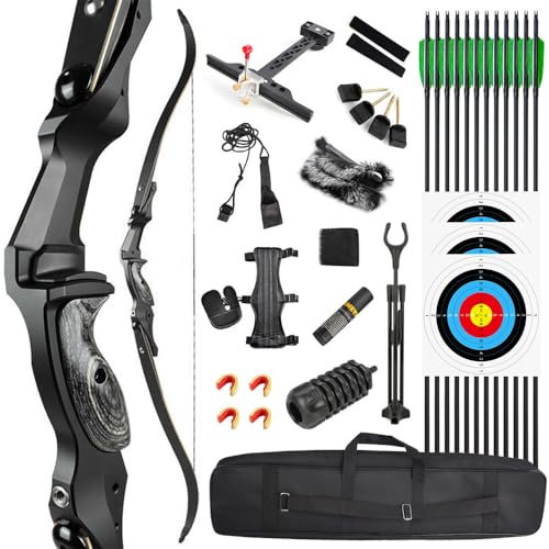 SHARROW 60 Zoll Bogenschießen Takedown Recurve Bogen ILF Wurfarme und Bogen Riser Amerikanischer Jagdbogen Erwachsene Sportbogen 30-60lbs für Outdoor-Jagd Schießen (60lbs, Typ 2:Schwarz)