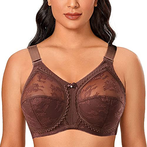 Ayigedu Ladies Plus Size Bra Minimiser Full Coverage Firm Hold Non Padded No Wired 32GG Brown