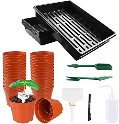 Lechansen Vasi da Fiori in Plastica per Piantine con Vassoi Semina, 8 cm 50 Piccolo Vassi Vasetti di Plant vaso Rotondo per Talee Germinazione Ortaggi Erbe Aromatiche Serra Giardino Piante Grasse
