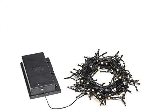 Konstsmide LED Lichterkette, mit an/aus Schalter, mit Lichtsensor und 6h und 9h Timer, gefrostet, 120 warm weiße Dioden, batteriebetrieben, Außen (IP44), schwarzes Kabel - 3729-130