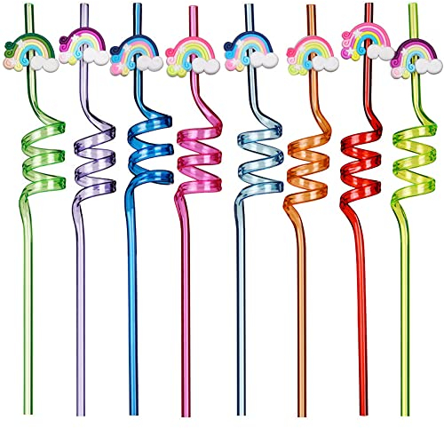 8 Stück Wiederverwendbare Strohhalme Trinkhalme, Party Spiral Strohhalme, Bunte Strohhalme Kinder, Kunststoff Trinkhalme Lockige, Für Milch, Saft, Cocktails, Kinder Regenbogenwolke Strohhalme