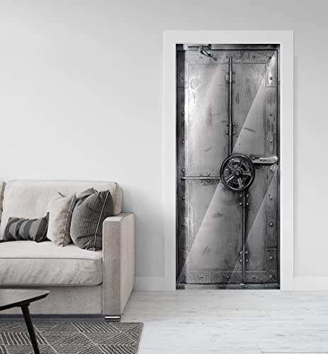 MyMaxxi - Tür bekleben mit Türtapete Türposter Selbstklebend 90x200 Bunkertür - Türfolie mit Premium Glanzeffekt - Türaufkleber metallic Silberfolie ? Türposter Türklebefolie Retro schwarz weiß