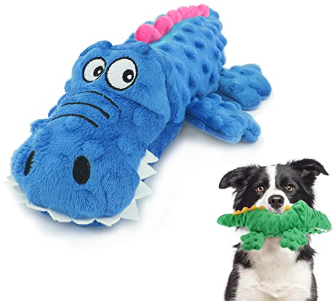 ZENVALY Quietschende Spielzeug für Hund, Hundespielzeug, Krokodil Plüschspielzeug für Hunde, Sicher Kauspielzeug für Kleine Mittel Hunde, Blau