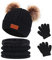 Waylipun 3 in 1 Kinder Wintermütze Schal Handschuhe Set, Strickmütze Babymütze Kinder Mütze Set, Warme Winter Beanie Hut Handschuhe Schal Set für Kinder Jungen Mädchen, 1-5 Jahre ​(Schwarz)