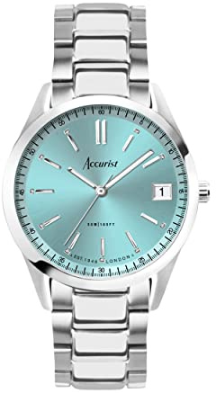 Accurist Everyday Unisex Analogue Watch 36mm dial Silver Stainless Steel | 50 Metres Water Resistance, sunray dial, date display