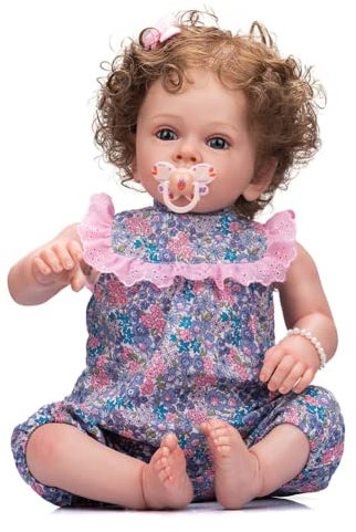 Lonian 24 Zoll Kleinkind Reborn Baby Puppen Mädchen handgemachte sichtbare Adern Real Life Silikon Baby Puppe Spielzeug für Alter 3+ (Blue Eyes)